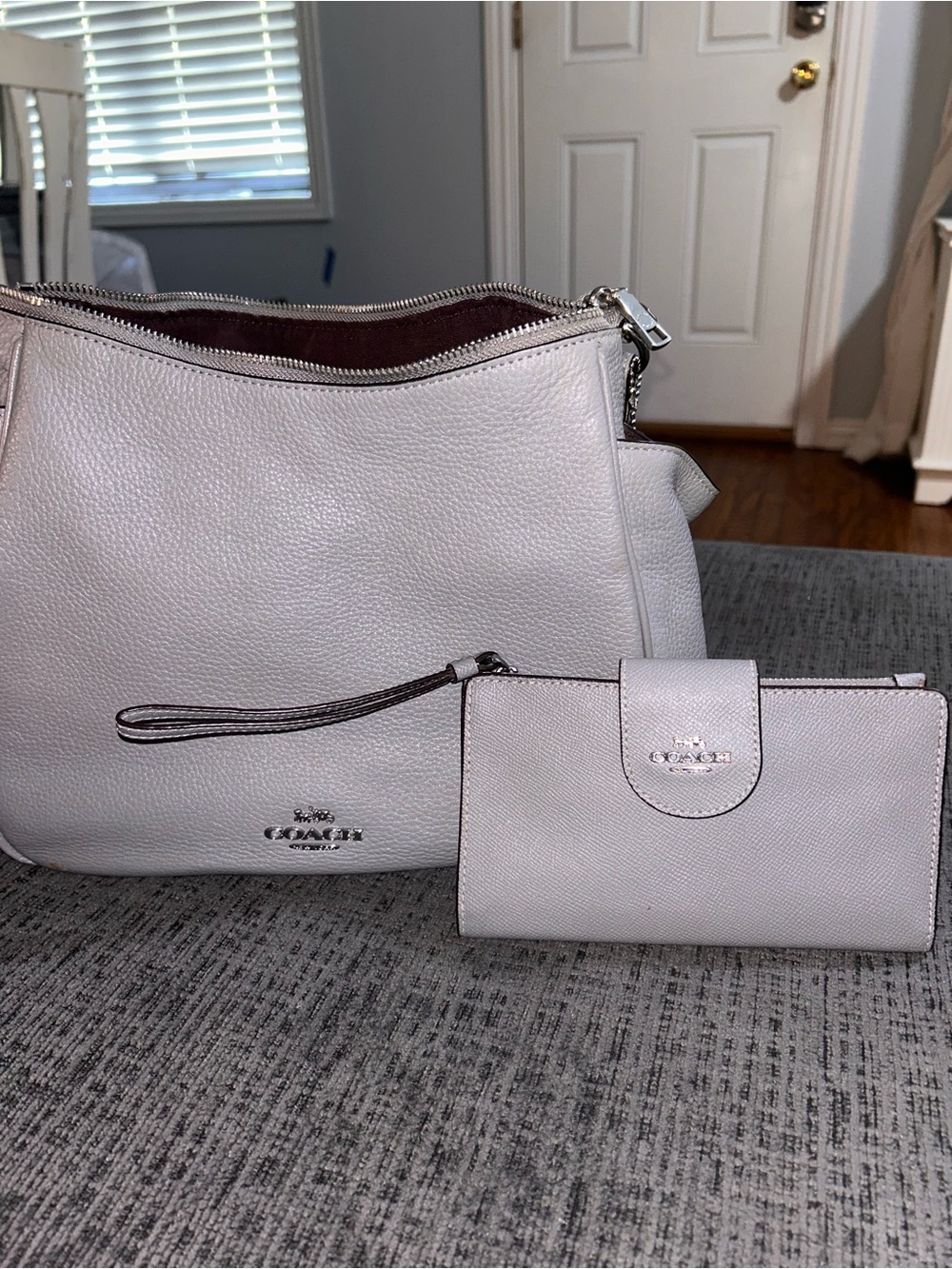 COACH RORI Pebble Leather Shoulder Bag C2853 Granite Grey and Coach Phone Wallet